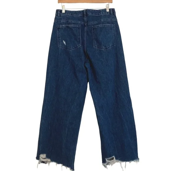 DL1961 Hepburn High Rise Wide Leg Industry Distressed Jeans Blue Dark Wash