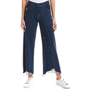 DL1961 Hepburn High Rise Wide Leg Industry Distressed Jeans Blue Dark Wash