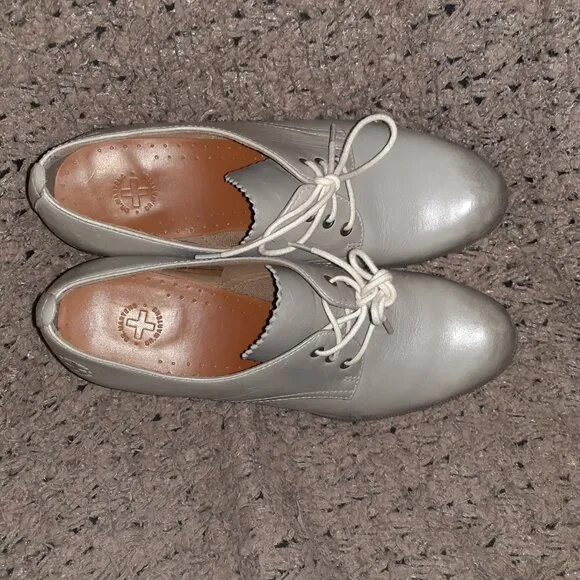DOC DR. MARTENS-Mimi Wedge-Grey Smooth Leather-Slightly Distressed Look-Sz 8-EX