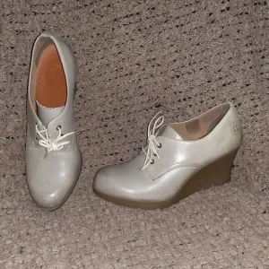 DOC DR. MARTENS-Mimi Wedge-Grey Smooth Leather-Slightly Distressed Look-Sz 8-EX