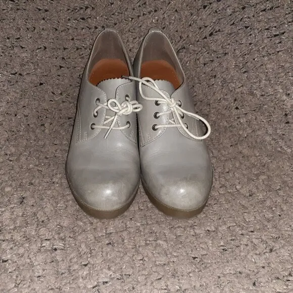 DOC DR. MARTENS-Mimi Wedge-Grey Smooth Leather-Slightly Distressed Look-Sz 8-EX