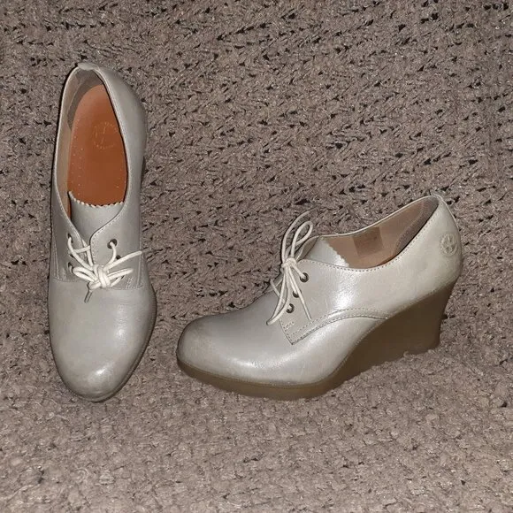 DOC DR. MARTENS-Mimi Wedge-Grey Smooth Leather-Slightly Distressed Look-Sz 8-EX