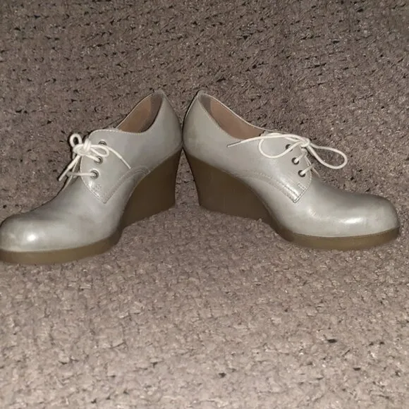DOC DR. MARTENS-Mimi Wedge-Grey Smooth Leather-Slightly Distressed Look-Sz 8-EX