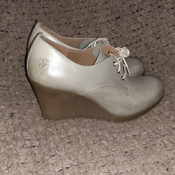 DOC DR. MARTENS-Mimi Wedge-Grey Smooth Leather-Slightly Distressed Look-Sz 8-EX