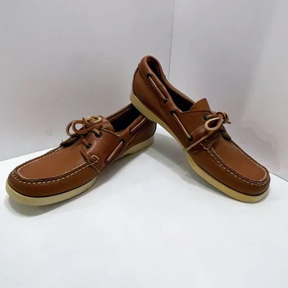 Docksides by Sebago Tan Leather Boat Shoes/Slip On Loafers Size: 10 1/2M
