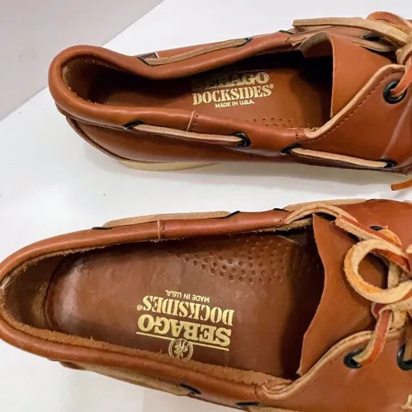 Docksides by Sebago Tan Leather Boat Shoes/Slip On Loafers Size: 10 1/2M