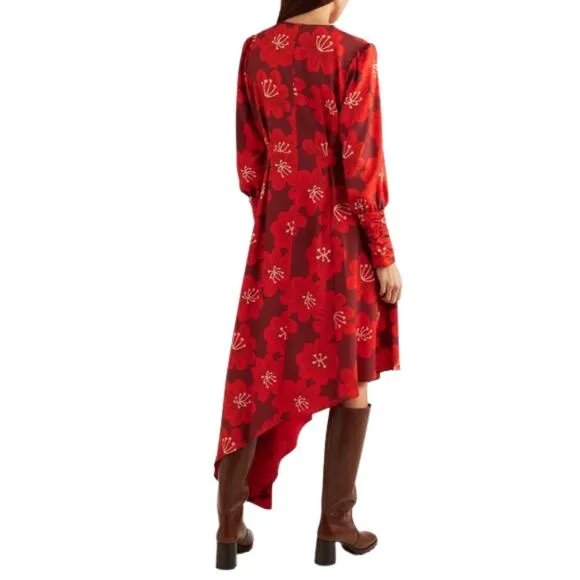 Dodo Bar Or Melody Dress Asymmetrical Midi Linda Bordo Red Size 42 NEW
