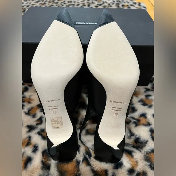 Dolce &amp; Gabbana Black Leather Slingback Kitten Heel Pumps 38/7.5