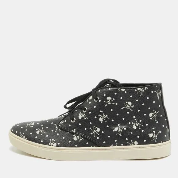 Dolce &amp; Gabbana Black Skull and Crossbone Print Canvas High Top Sneakers Size 44