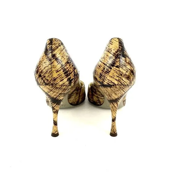 DOLCE &amp; GABBANA Vintage Genuine Leather Pumps Eel Skin Striped Size 39.5/US 9.5