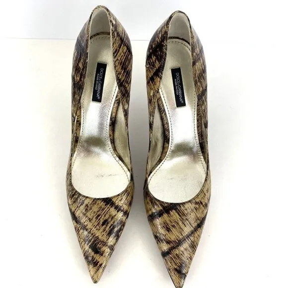 DOLCE &amp; GABBANA Vintage Genuine Leather Pumps Eel Skin Striped Size 39.5/US 9.5