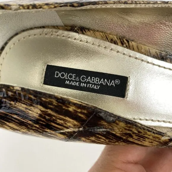 DOLCE &amp; GABBANA Vintage Genuine Leather Pumps Eel Skin Striped Size 39.5/US 9.5
