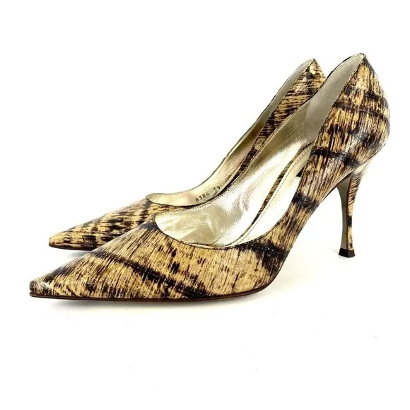 DOLCE &amp; GABBANA Vintage Genuine Leather Pumps Eel Skin Striped Size 39.5/US 9.5