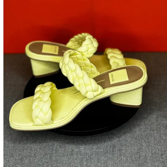 Dolce Vita Ronin Sandal Slides Pale Yellow Braided Textured Block Heel Size 6