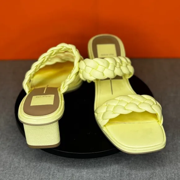 Dolce Vita Ronin Sandal Slides Pale Yellow Braided Textured Block Heel Size 6