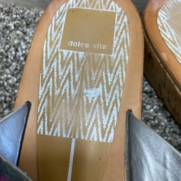 dolce vita Silver Criss-Cross Cork Wedge Mule Slide 7