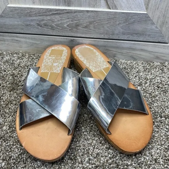 dolce vita Silver Criss-Cross Cork Wedge Mule Slide 7