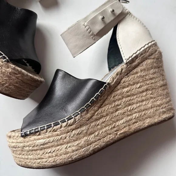 Dolce Vita STRAW WEDGES IN BLACK/WHITE Leather Sandal 8.5