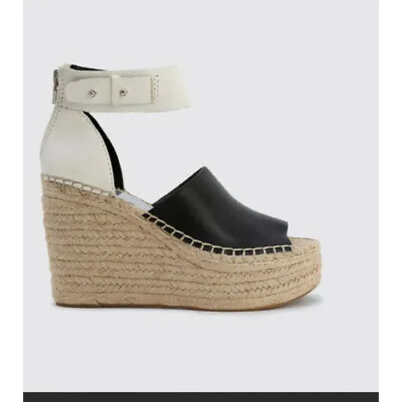 Dolce Vita STRAW WEDGES IN BLACK/WHITE Leather Sandal 8.5