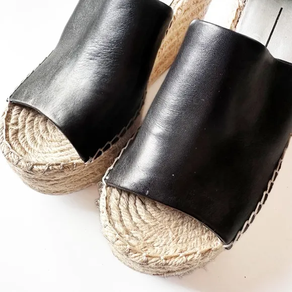 Dolce Vita STRAW WEDGES IN BLACK/WHITE Leather Sandal 8.5