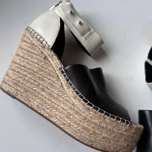 Dolce Vita STRAW WEDGES IN BLACK/WHITE Leather Sandal 8.5