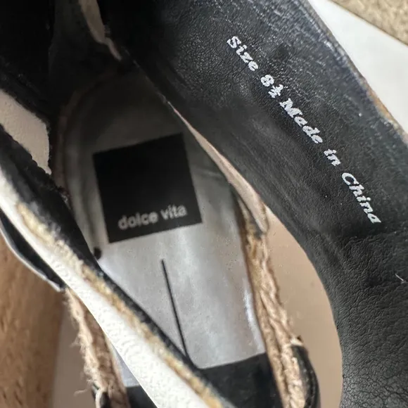 Dolce Vita STRAW WEDGES IN BLACK/WHITE Leather Sandal 8.5