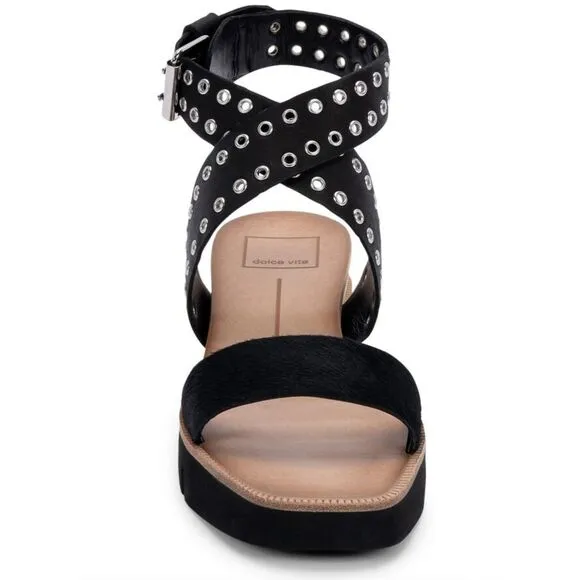 Dolce Vita Women 7.5 Stud Calf Hair Sandals Y2K Summer Festival Goth Retro 90's