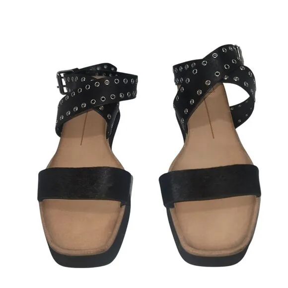 Dolce Vita Women 7.5 Stud Calf Hair Sandals Y2K Summer Festival Goth Retro 90's