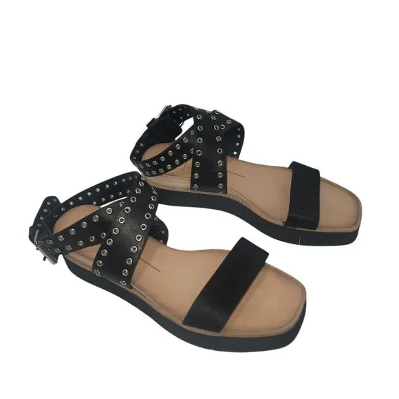 Dolce Vita Women 7.5 Stud Calf Hair Sandals Y2K Summer Festival Goth Retro 90's