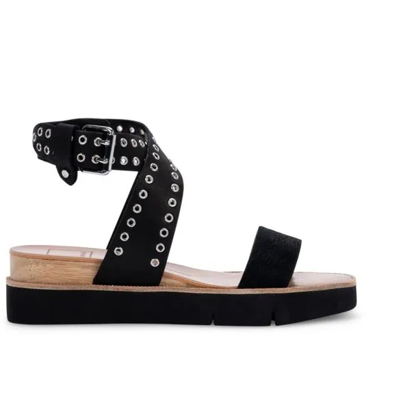 Dolce Vita Women 7.5 Stud Calf Hair Sandals Y2K Summer Festival Goth Retro 90's