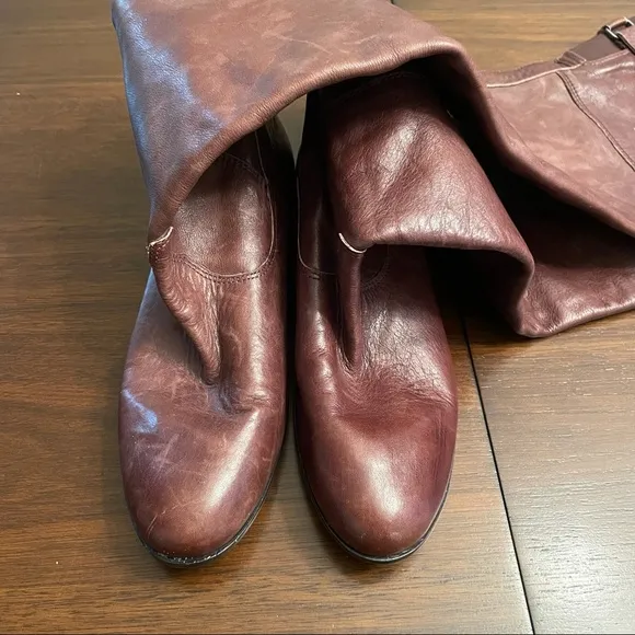 Dolce Vita Womens Riding Boots Brown Leather Over Knee Flat Distressed 7 M