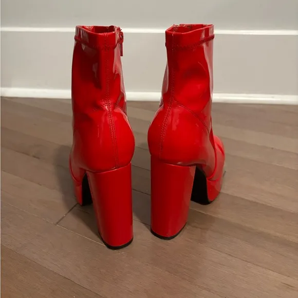 Dolls Kill Red Platform Heeled Boots Booties
