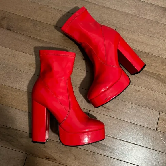 Dolls Kill Red Platform Heeled Boots Booties