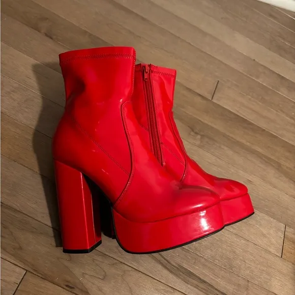 Dolls Kill Red Platform Heeled Boots Booties