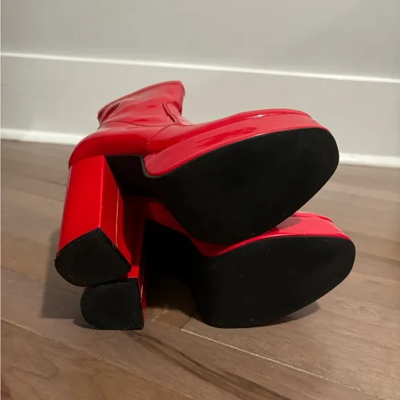 Dolls Kill Red Platform Heeled Boots Booties
