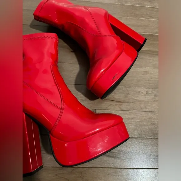 Dolls Kill Red Platform Heeled Boots Booties