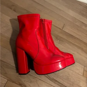 Dolls Kill Red Platform Heeled Boots Booties
