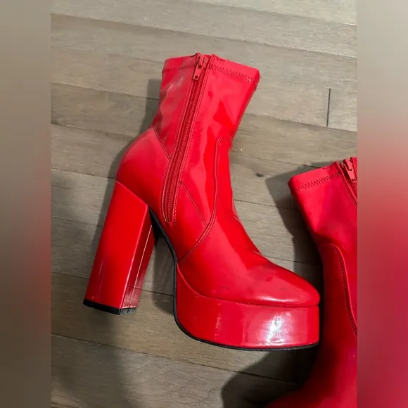 Dolls Kill Red Platform Heeled Boots Booties