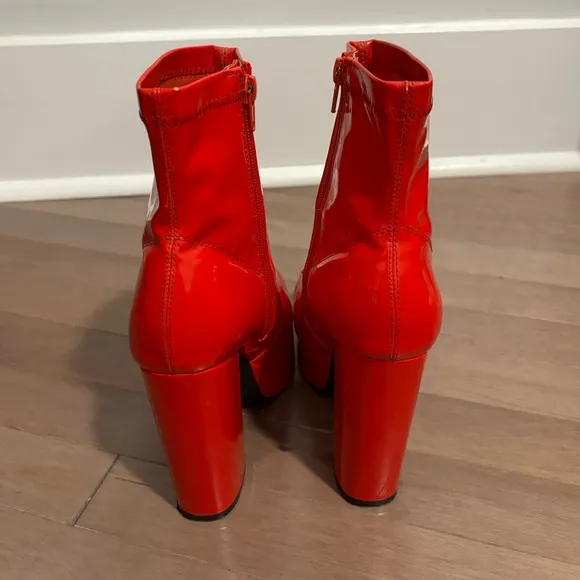Dolls Kill Red Platform Heeled Boots Booties