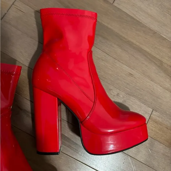 Dolls Kill Red Platform Heeled Boots Booties