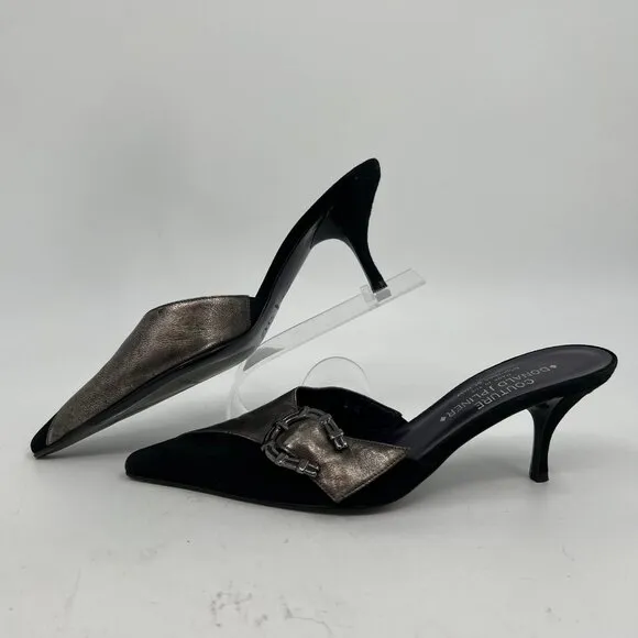 Donald J. Pliner Black Silver Buckle Stiletto Heels | Size 8