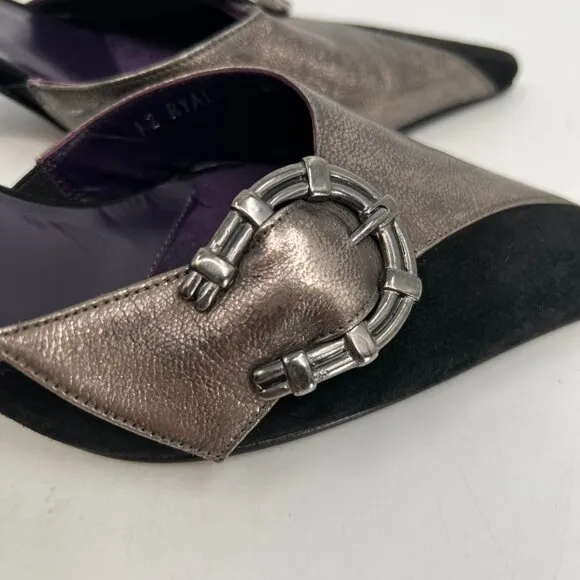 Donald J. Pliner Black Silver Buckle Stiletto Heels | Size 8