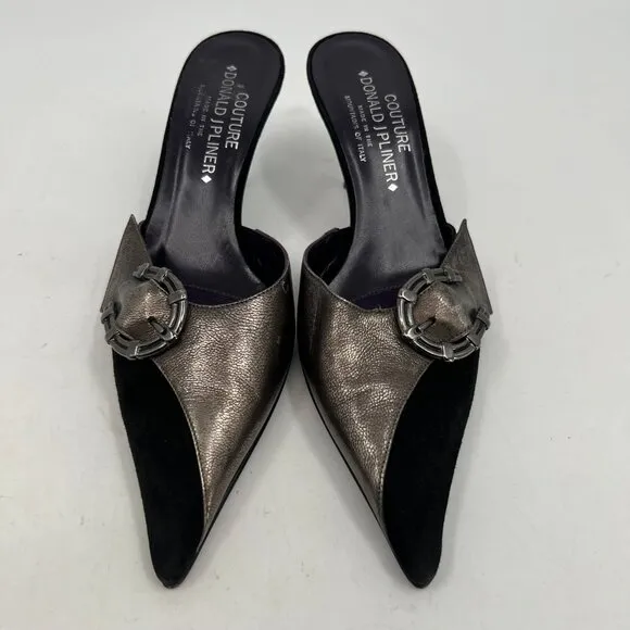 Donald J. Pliner Black Silver Buckle Stiletto Heels | Size 8