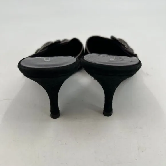 Donald J. Pliner Black Silver Buckle Stiletto Heels | Size 8