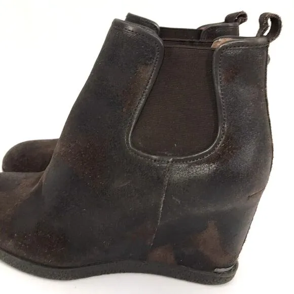 Donald J Pliner Dillon Women's Brown Wedge Distressed Leather Ankle Boots Size 9