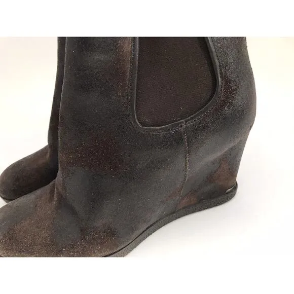 Donald J Pliner Dillon Women's Brown Wedge Distressed Leather Ankle Boots Size 9
