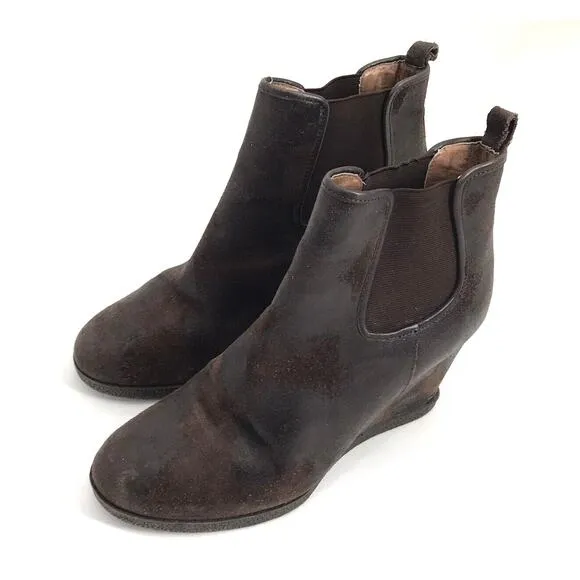 Donald J Pliner Dillon Women's Brown Wedge Distressed Leather Ankle Boots Size 9