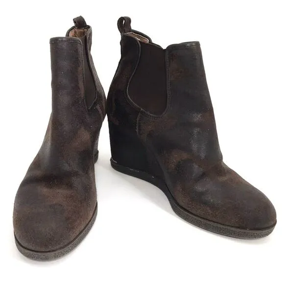 Donald J Pliner Dillon Women's Brown Wedge Distressed Leather Ankle Boots Size 9