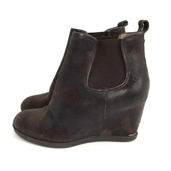 Donald J Pliner Dillon Women's Brown Wedge Distressed Leather Ankle Boots Size 9