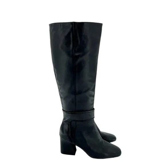 Donald J. Pliner Goa Black Leather Tall Boots Block Heel SZ 7 New $399